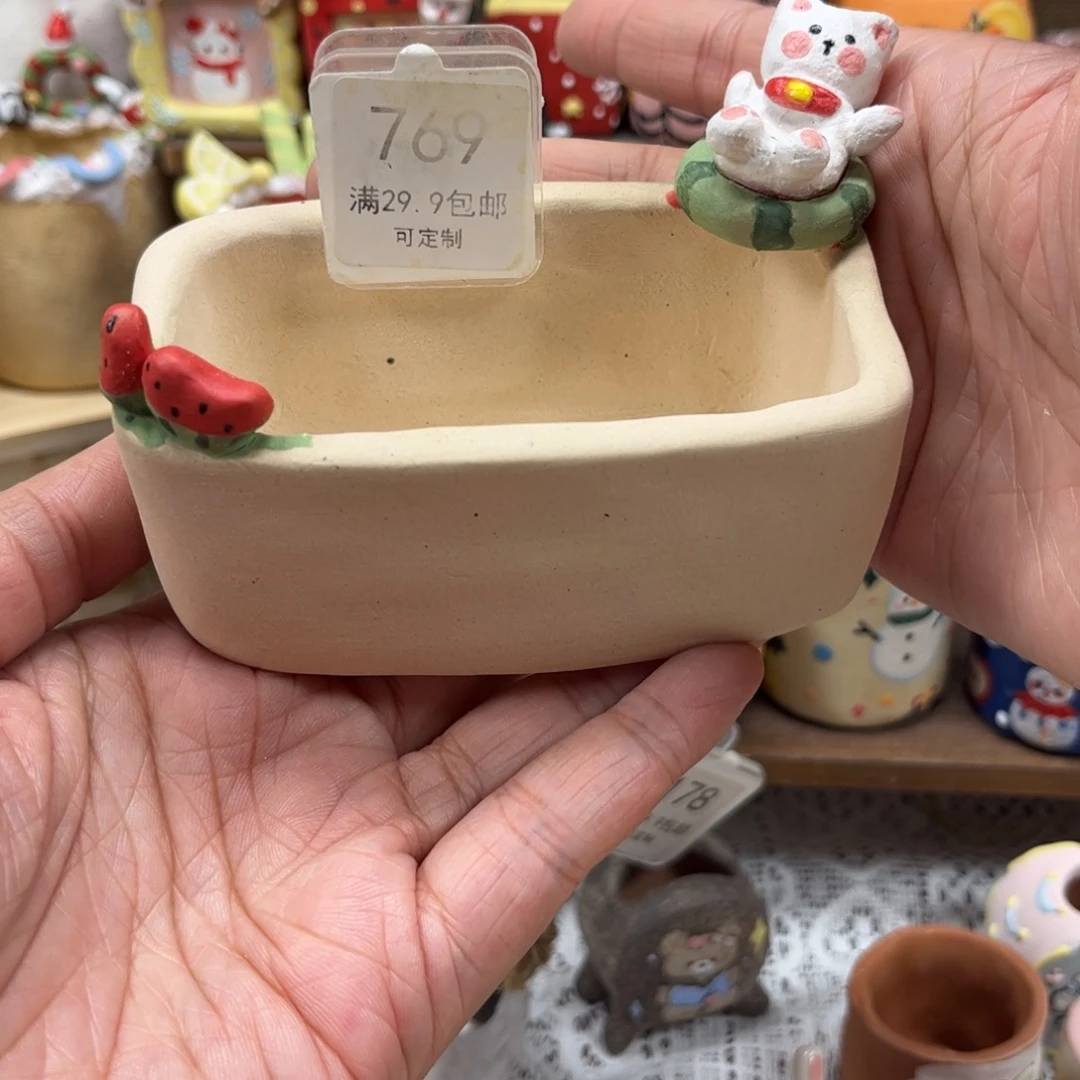 769猫咪长盆花盆手绘