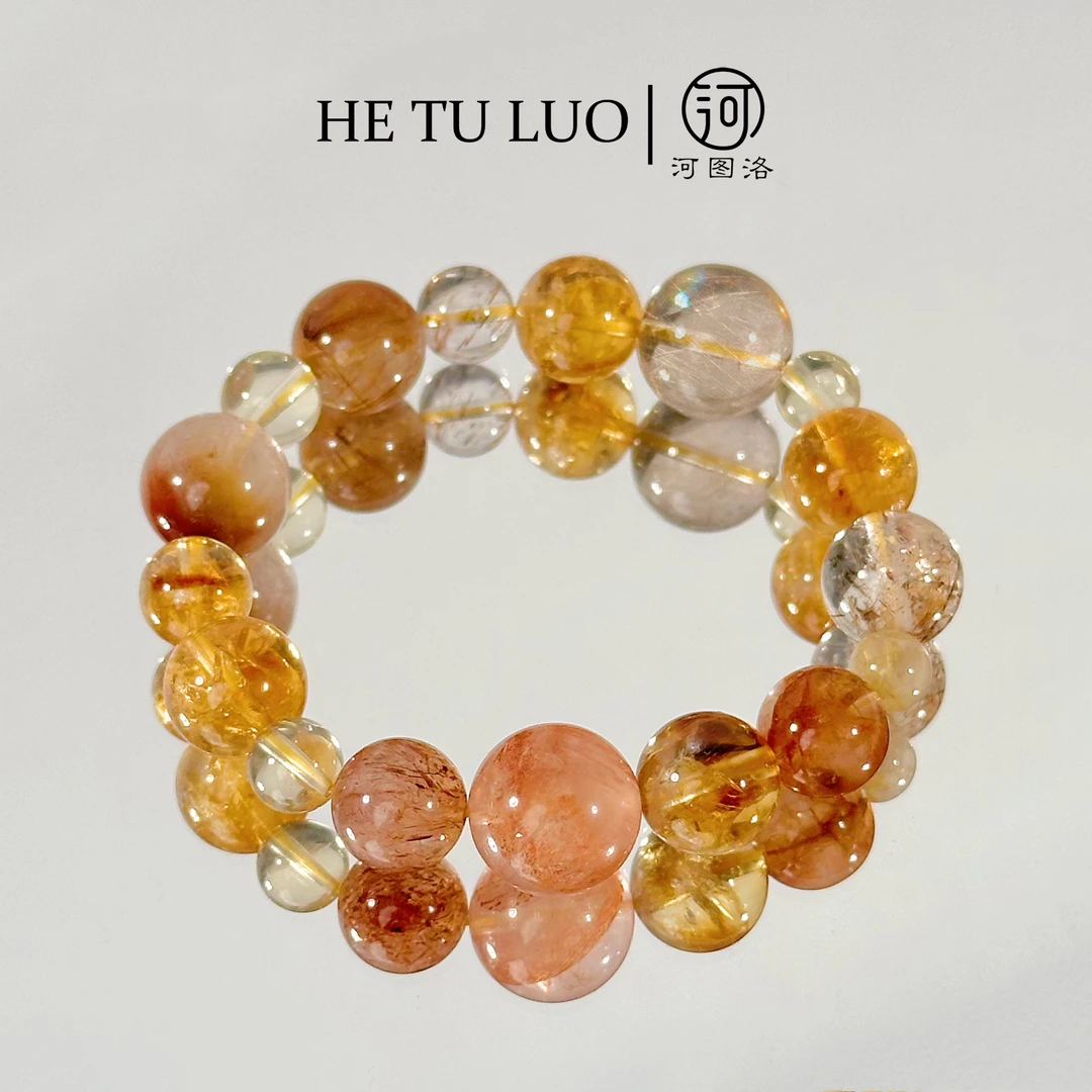 河图洛·「腰缠万贯」金发晶兔毛黄水晶胶花水晶手串【多样性发其一