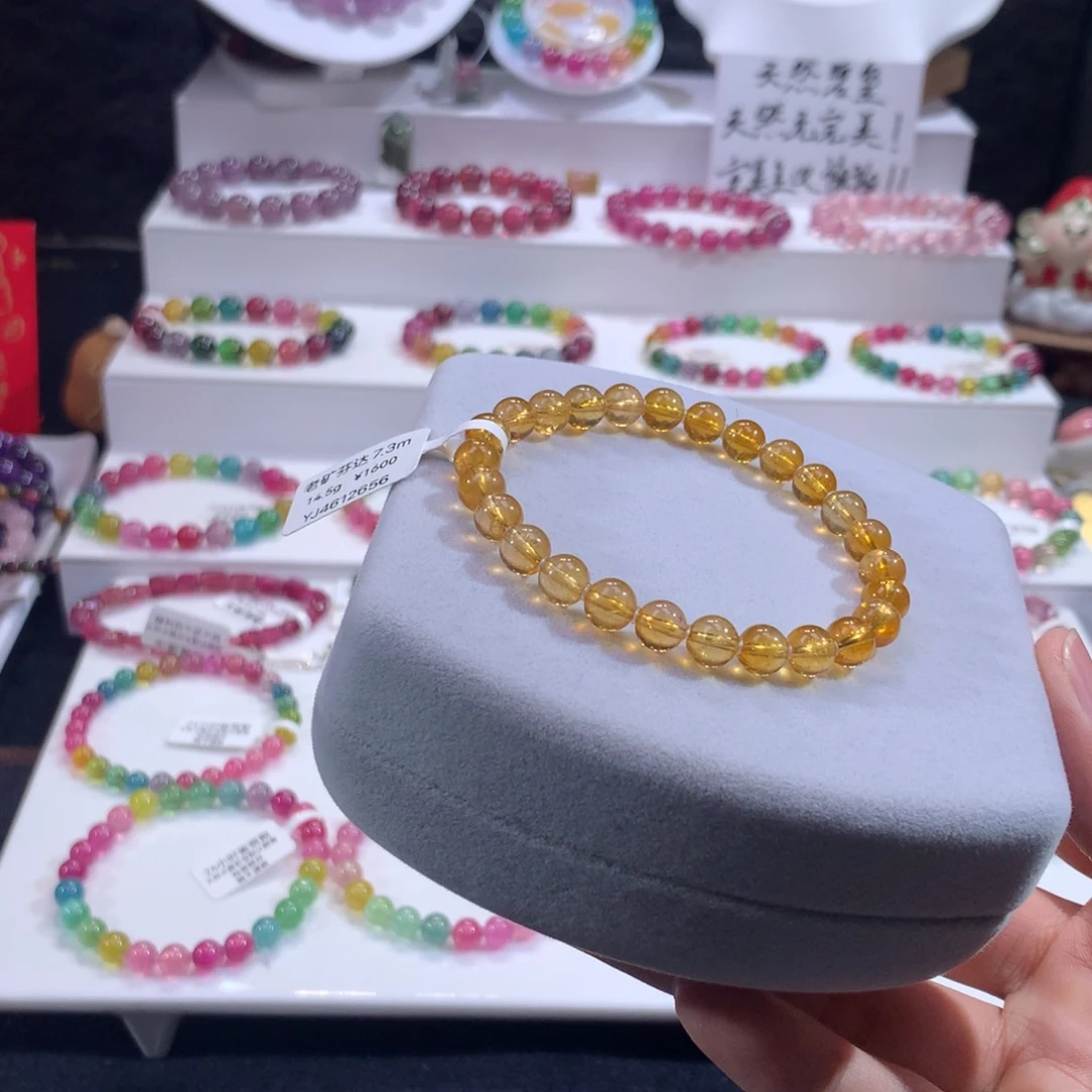 碧玺手串未镶嵌老矿芬达透体单圈