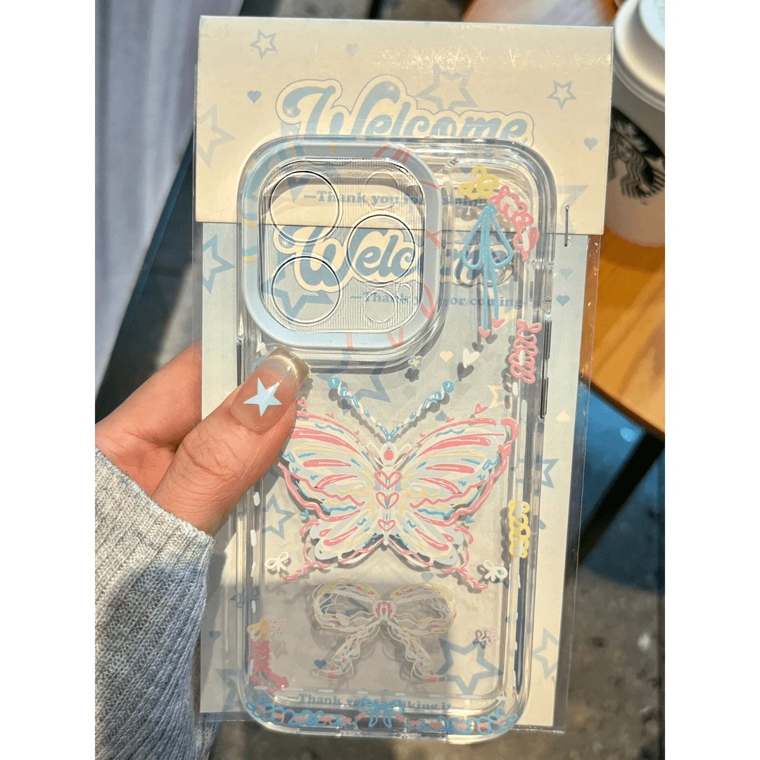 彩色氛围蝴蝶适用苹果16PROMAX手机壳iPhone15防摔14软妹13全包12