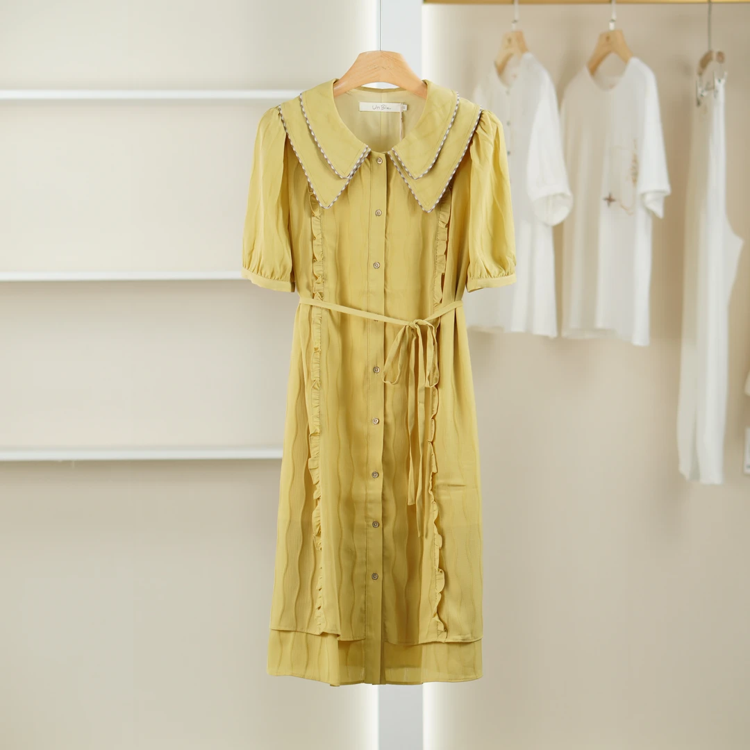 麦迪尚品【unbl】5090592 夏季简约双层领开襟连衣裙品牌女装