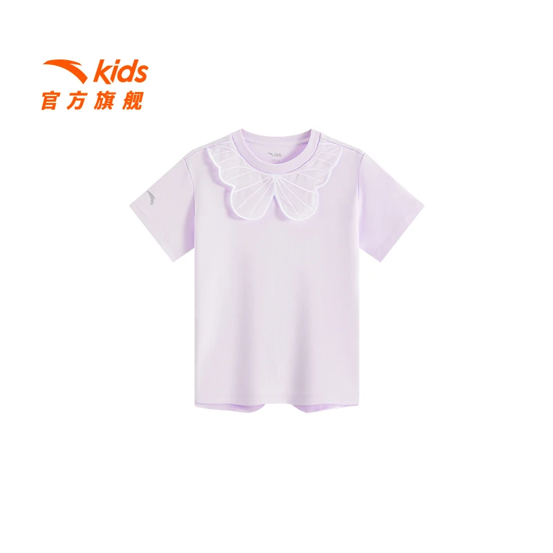安踏儿童女小童针织短袖T2025夏季新款儿童简约纯棉短袖9108