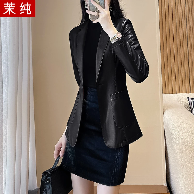 皮衣外套女春季2025新款黑色小个子高级感女神范ol通勤女装小西服