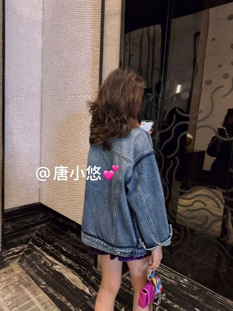 唐小悠 童装定制款 上新2025小悠同款 新款 洋气韩版垫肩牛仔外套