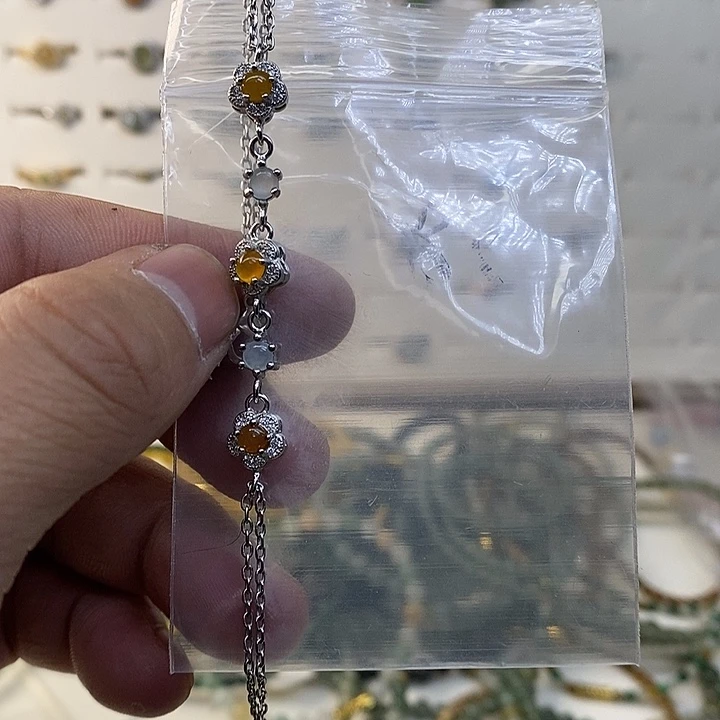 银S925镀金镶嵌戒指翡翠手链