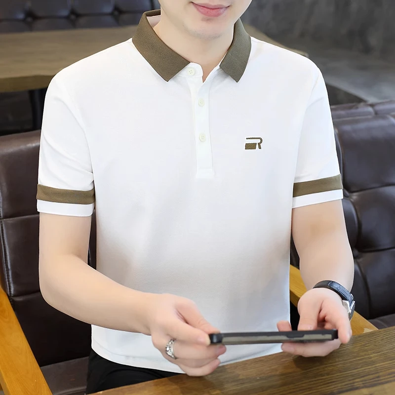 高端刺绣男士polo衫男款夏季新款修身翻领短袖t恤男休闲半袖上衣