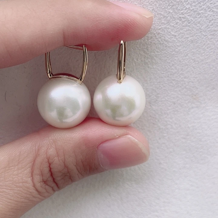 淡水珍珠耳饰18K金镶嵌14-15