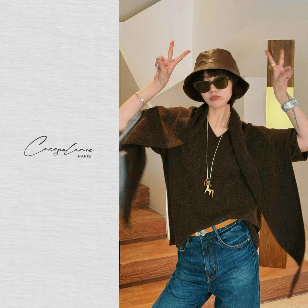 韩彬彬"披肩毛衣"设计感披肩+短袖两件套艺术感羊毛毛衣2243-2