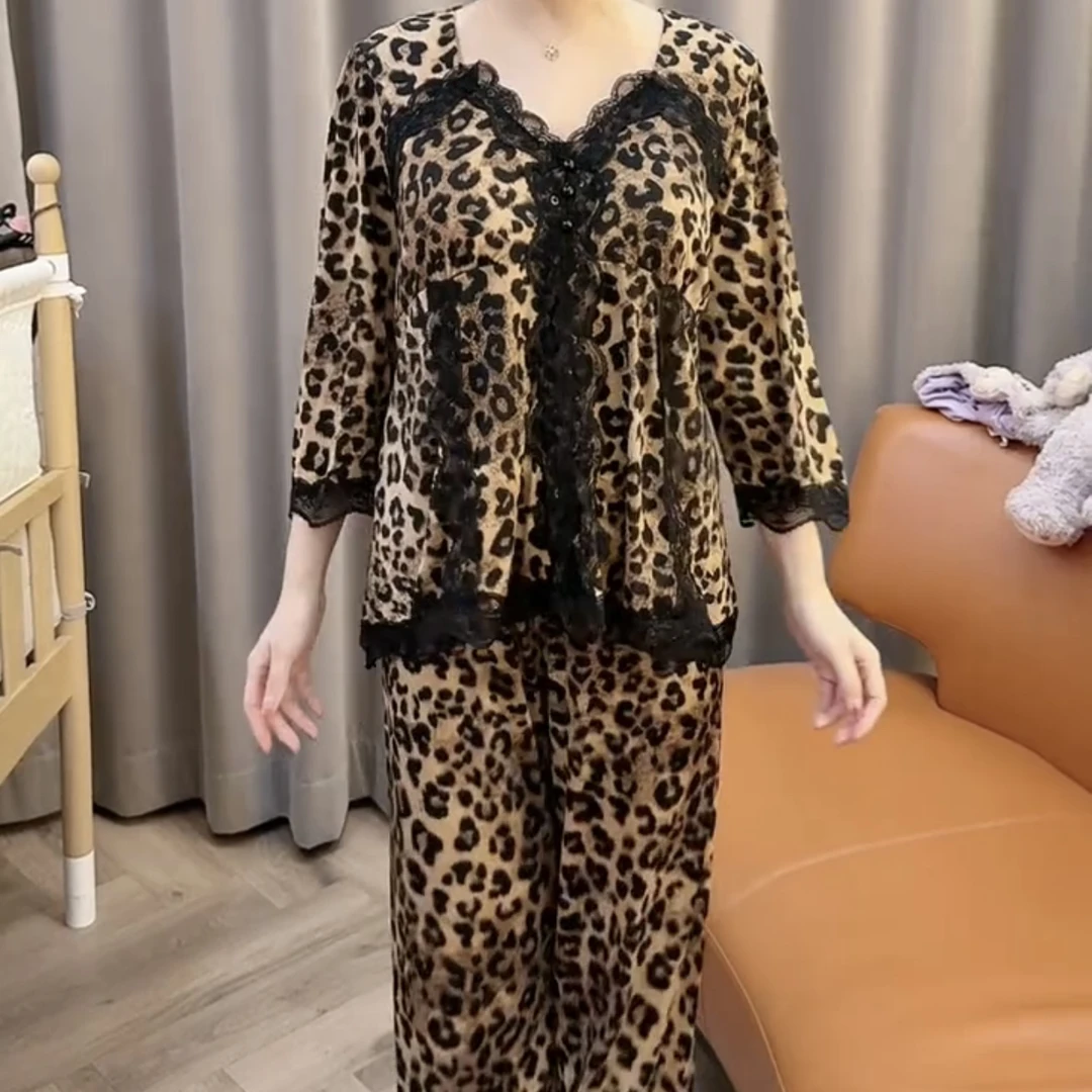 复古风蕾丝边宽松带胸垫可外穿睡衣套装舒适休闲家居服