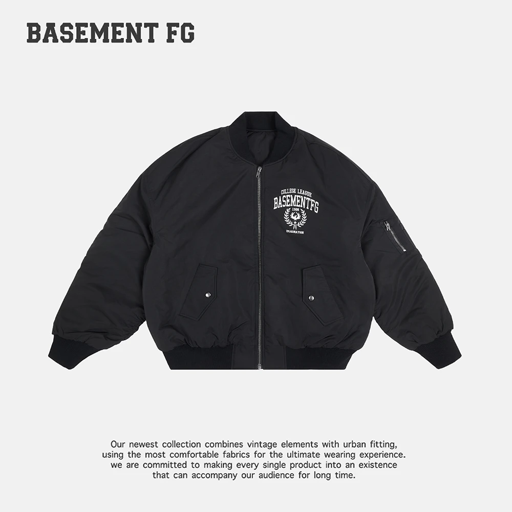 BASEMENT FG黑色厚棉服宽松休闲情侣款232110015001165