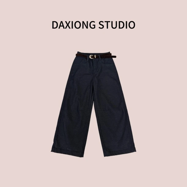 5311# “深海蓝” 立体裁剪秋冬松弛感后挖袋廓形直筒裤