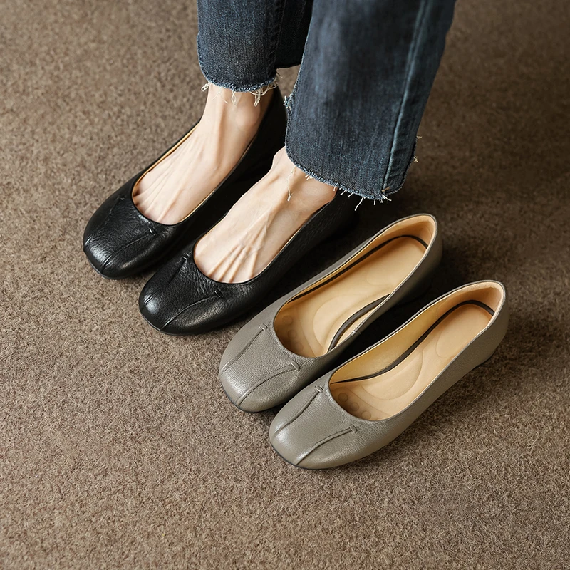 3cm/羊皮/真皮粗跟单鞋女春季新款舒适圆头百搭中跟浅口春季女鞋