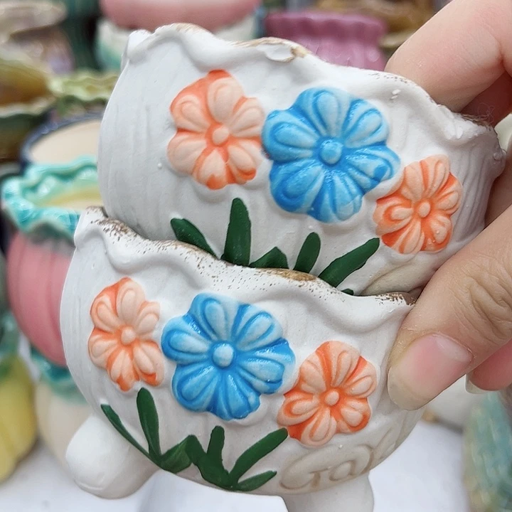 多肉绿植陶瓷花盆9.9包邮，有孔