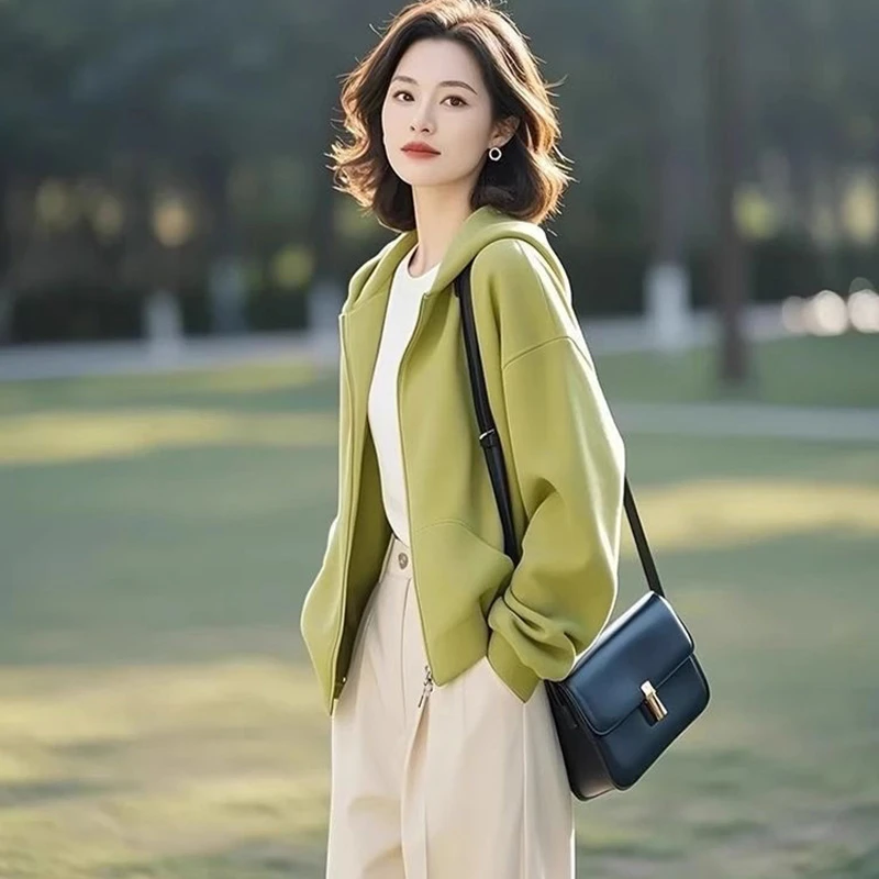 休闲连帽外套女2025春秋新款洋气宽松设计感时尚百搭卫衣开衫上衣