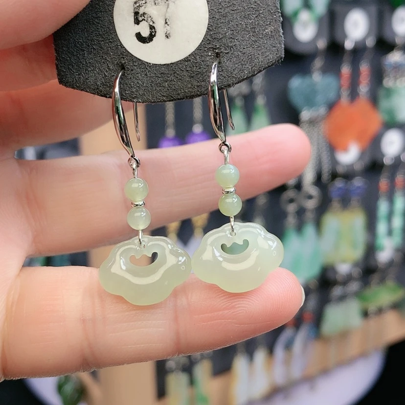 【闪购商品】和田玉耳饰银S925镶嵌精美