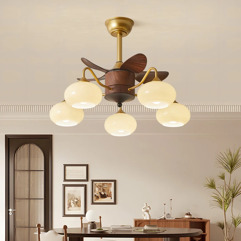 中古客厅风扇灯复古高级侘寂风餐厅风扇灯美式轻法房间风扇灯灯具