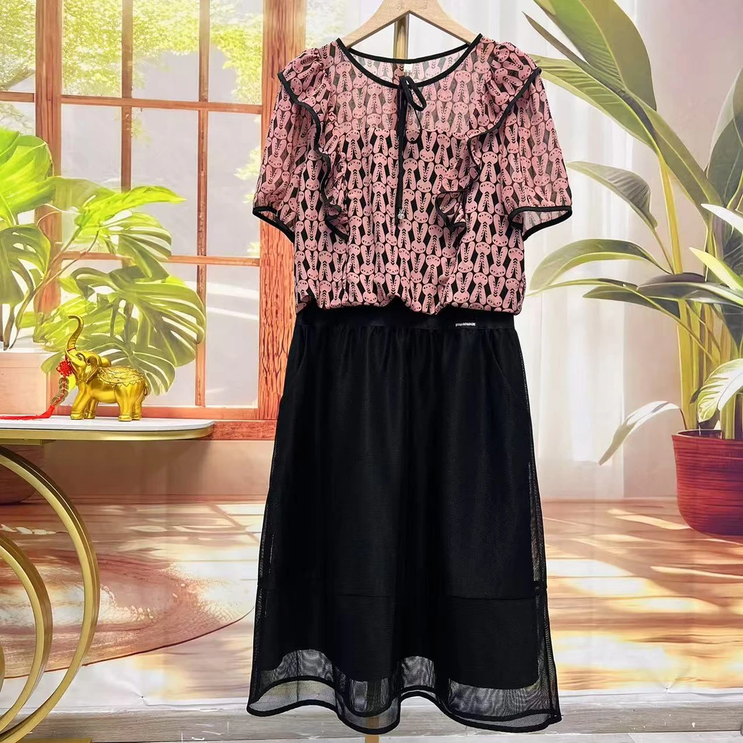 M297   短袖气质时尚夏季洋气复古显瘦收腰中长款