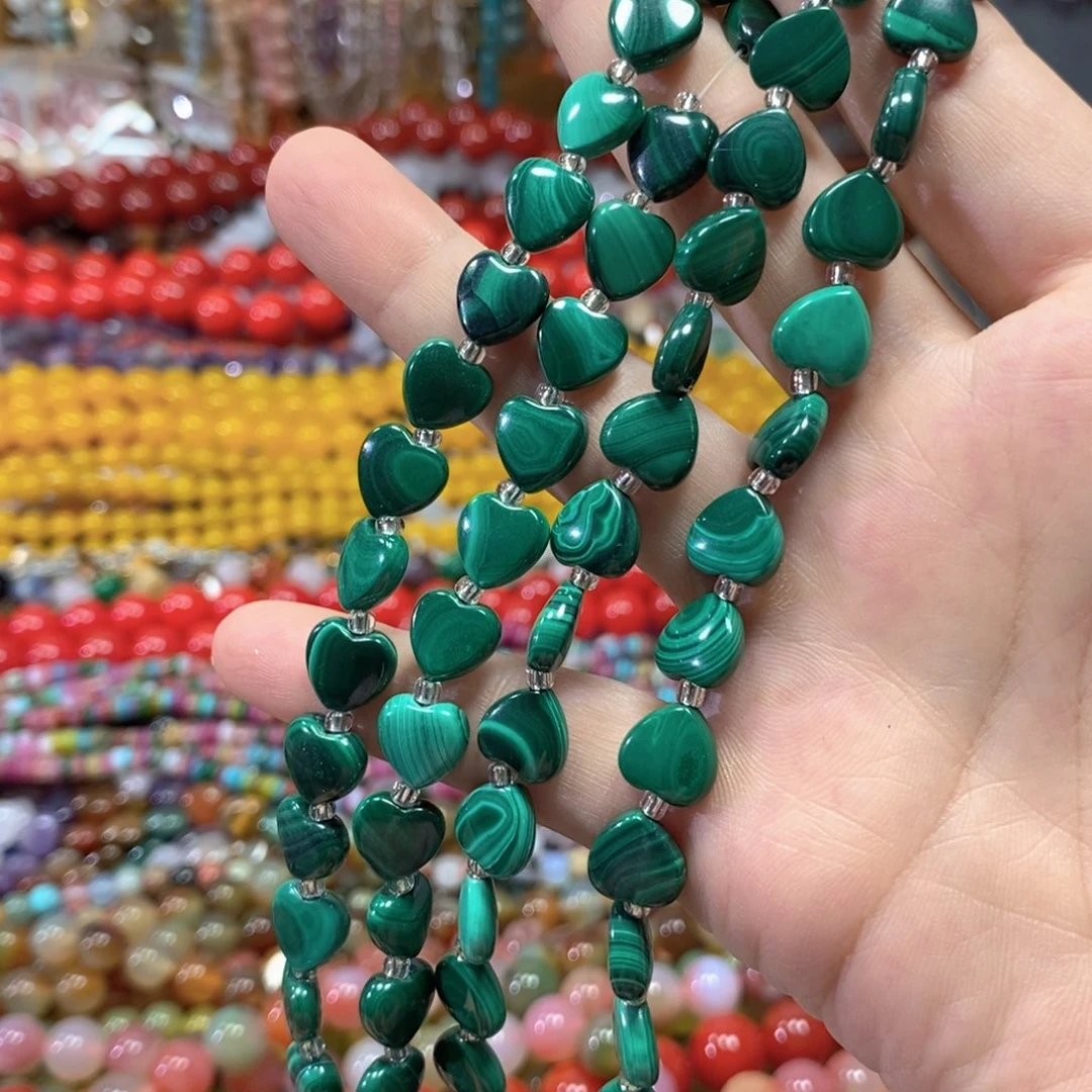 玛瑙/玉髓合金珠宝半成品天然孔雀桃心一条卡10mm
