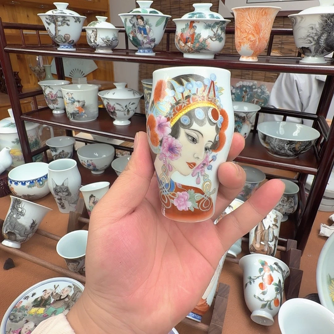 瓷摆件花旦手工手绘作品