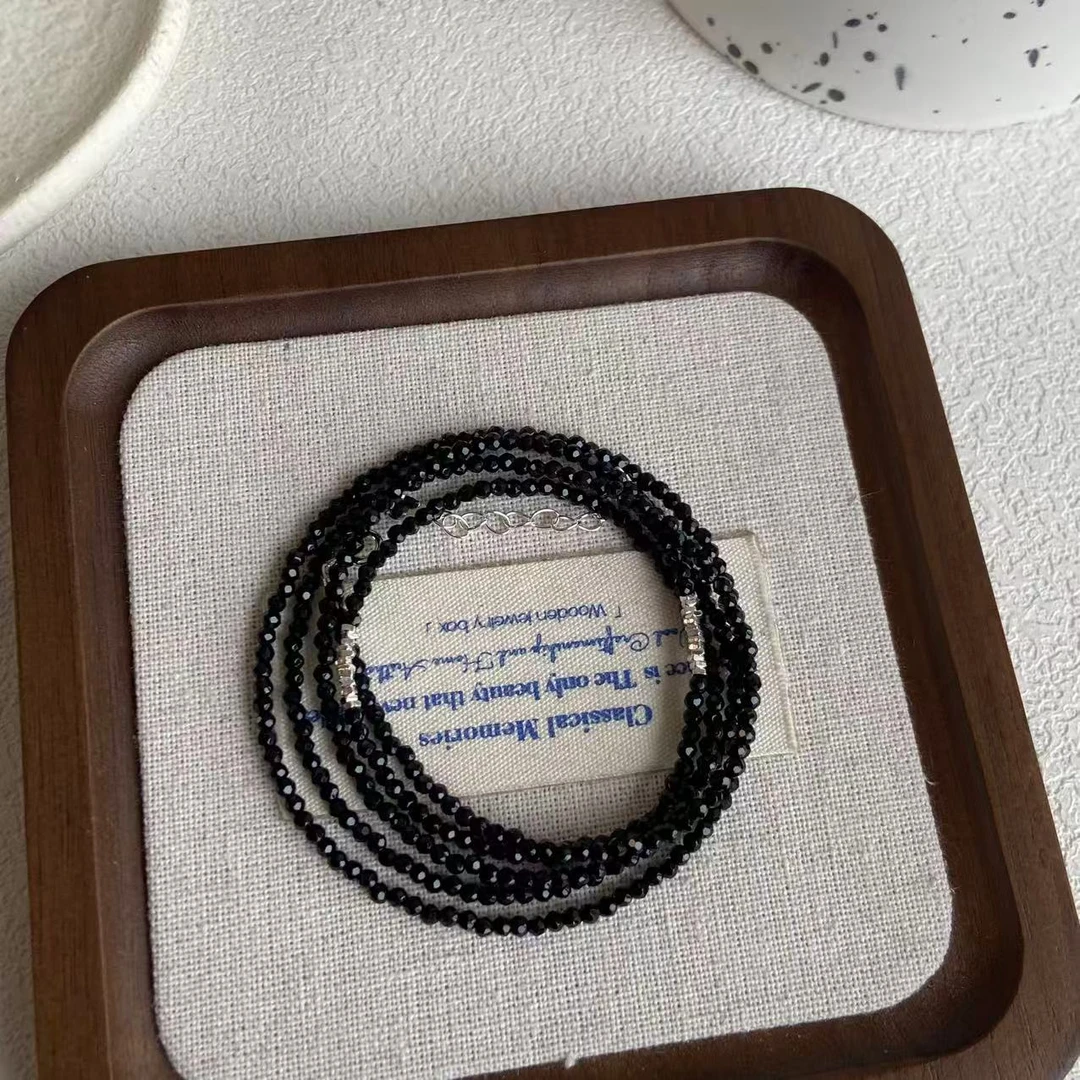 5100  黑尖晶双圈项链 手工原创设计气质