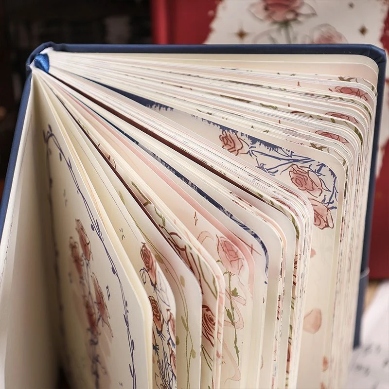 高颜值小玫瑰烫金彩页日记本记事本 ins风复古文艺手绘花卉手账本