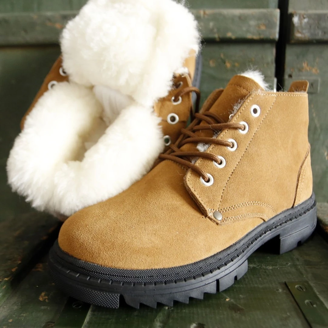 冬季翻毛皮鞋劳保鞋工作鞋男橡胶底牛皮膛底电焊工鞋工地户外工装
