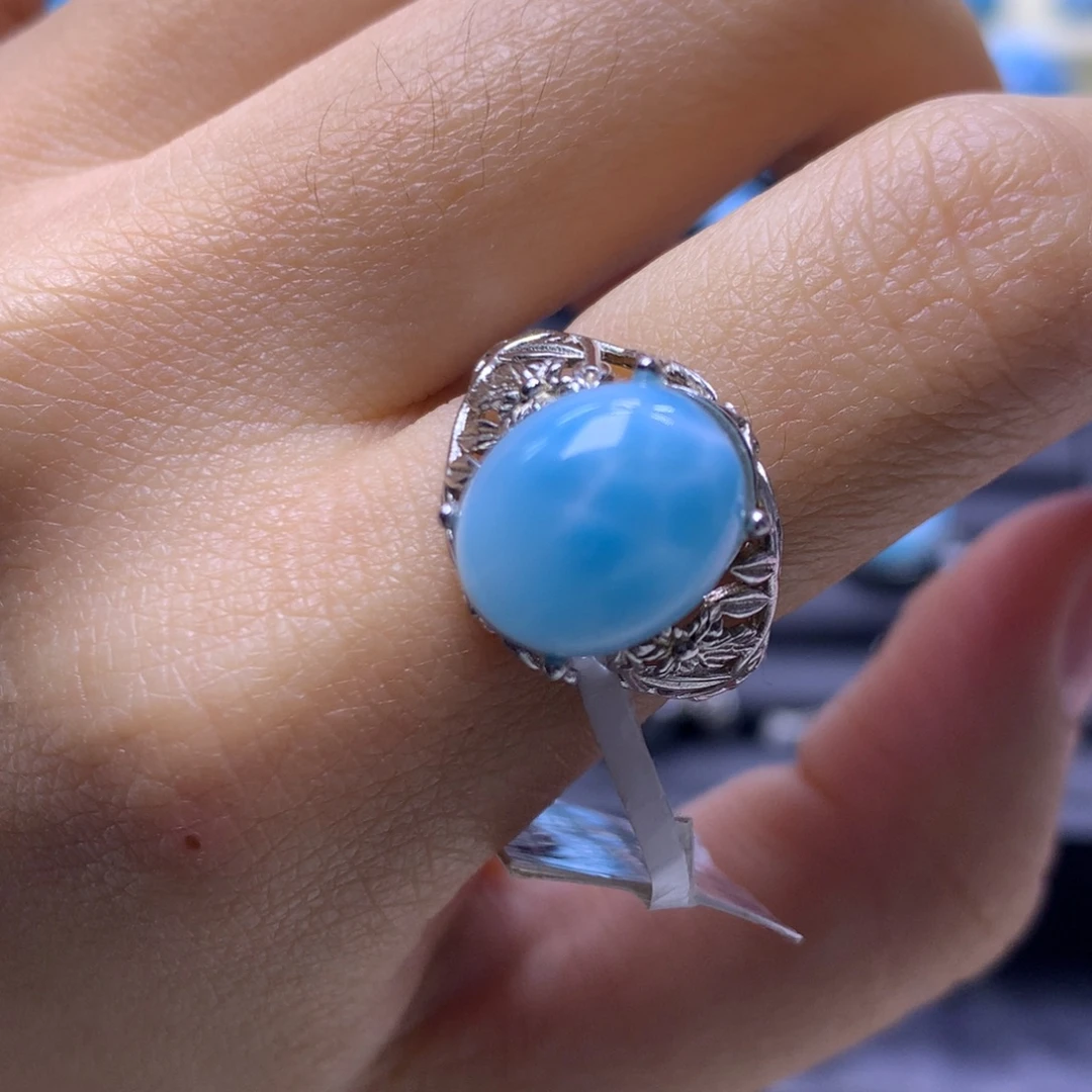 针钠钙石（海纹石）银S925镶嵌戒指蛋面戒指色差略异