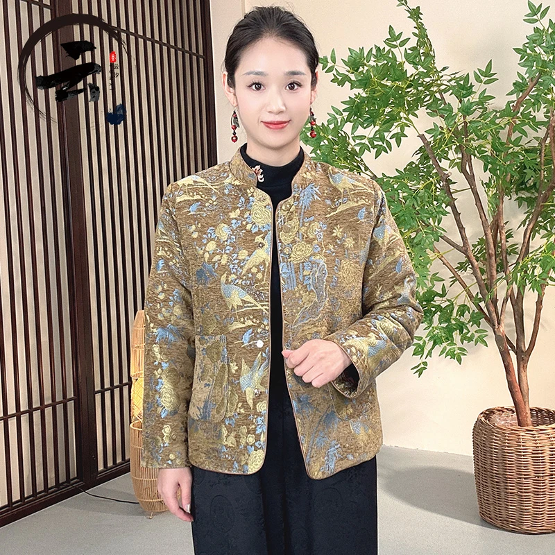 云汐8966款新中式国风立领双面穿百搭保暖棉服外套