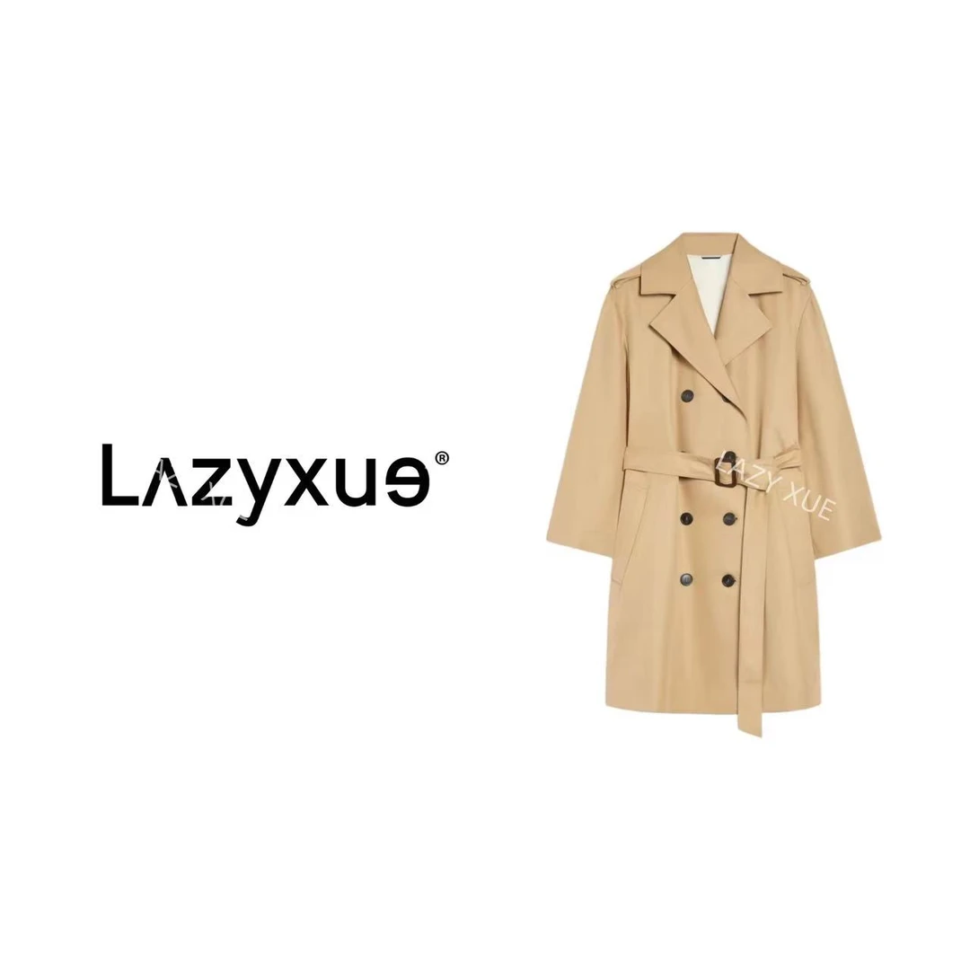 LAZYXUE薛懒懒/“布拉格”法式气质大翻领双排扣中长款风衣 ZS2103
