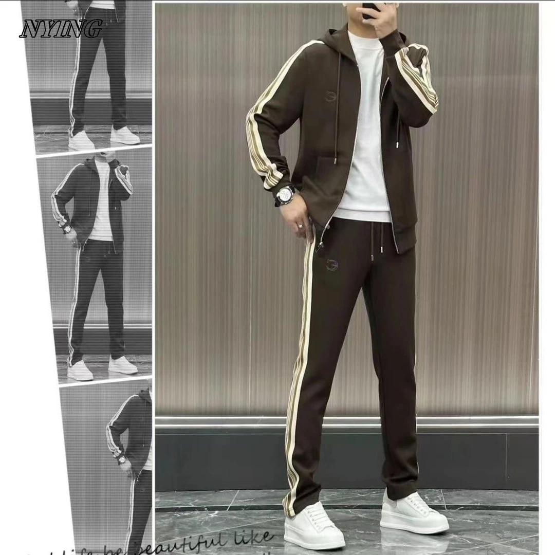 NYING2025春秋新款男士休闲连帽套装时尚百搭潮流外套长裤帅气