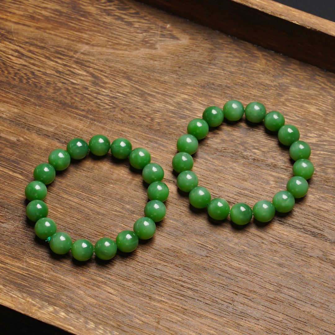 柚子来啦【粉绿手串】天然和田玉手串.老坑碧玉阳绿12mm 多样性发一