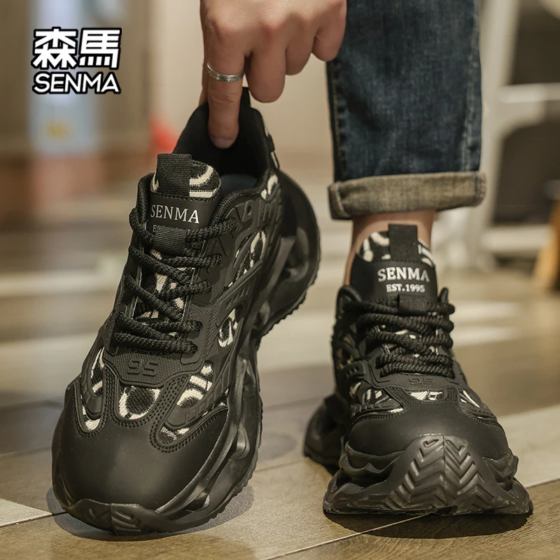 森马男鞋秋季黑色透气百搭跑步运动鞋男女同款时尚ins休闲老爹鞋
