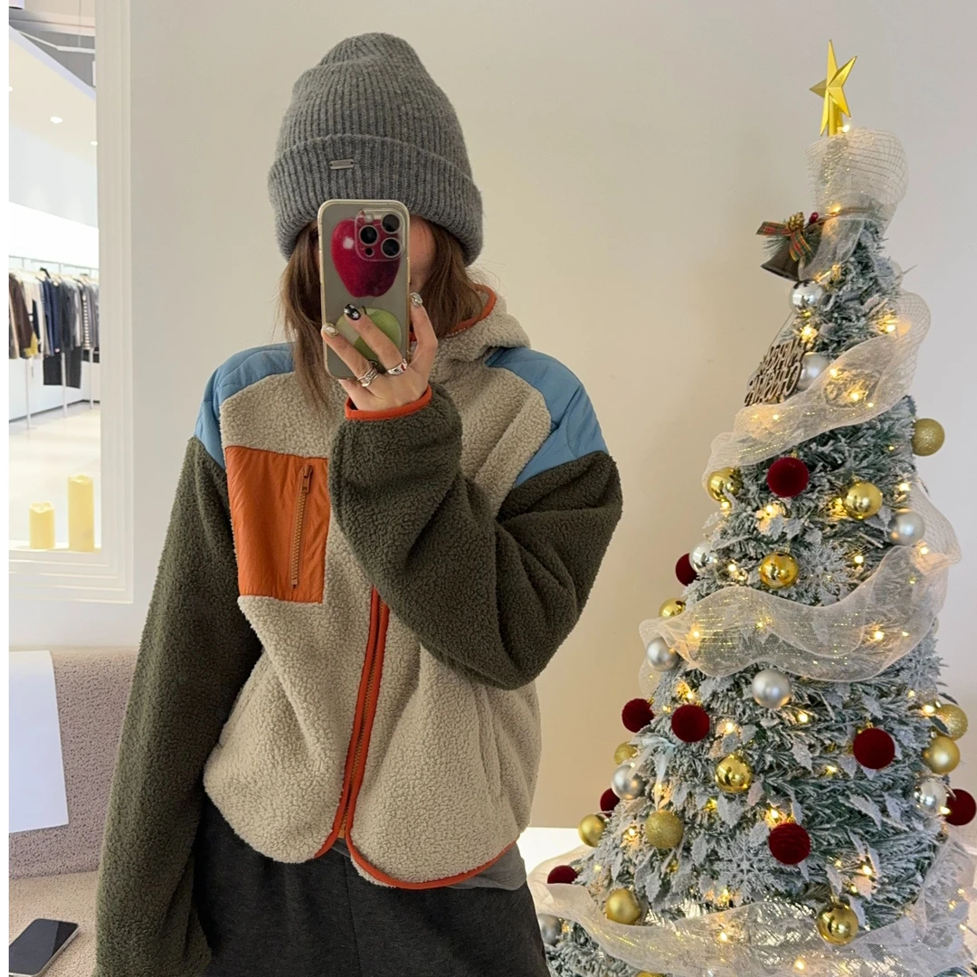 【巧克力】 春秋外套4色摇粒绒连帽宽松显瘦气质女连帽上衣外套单穿