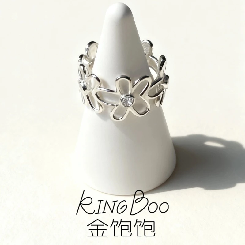 925银戒指 微胖女生｜日韩风女生活口戒指繁花设计 开口设计