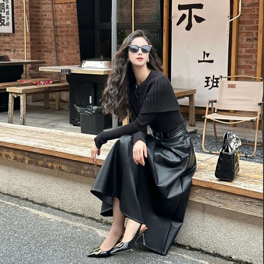 拉夏贝尔/25秋冬新款复古气质优雅针织高腰上衣+半身裙 10201 QQJ