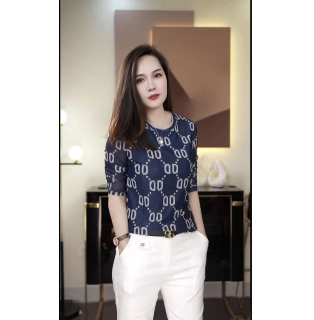 2025春夏新款时尚印花休闲通勤拼色上衣A1002