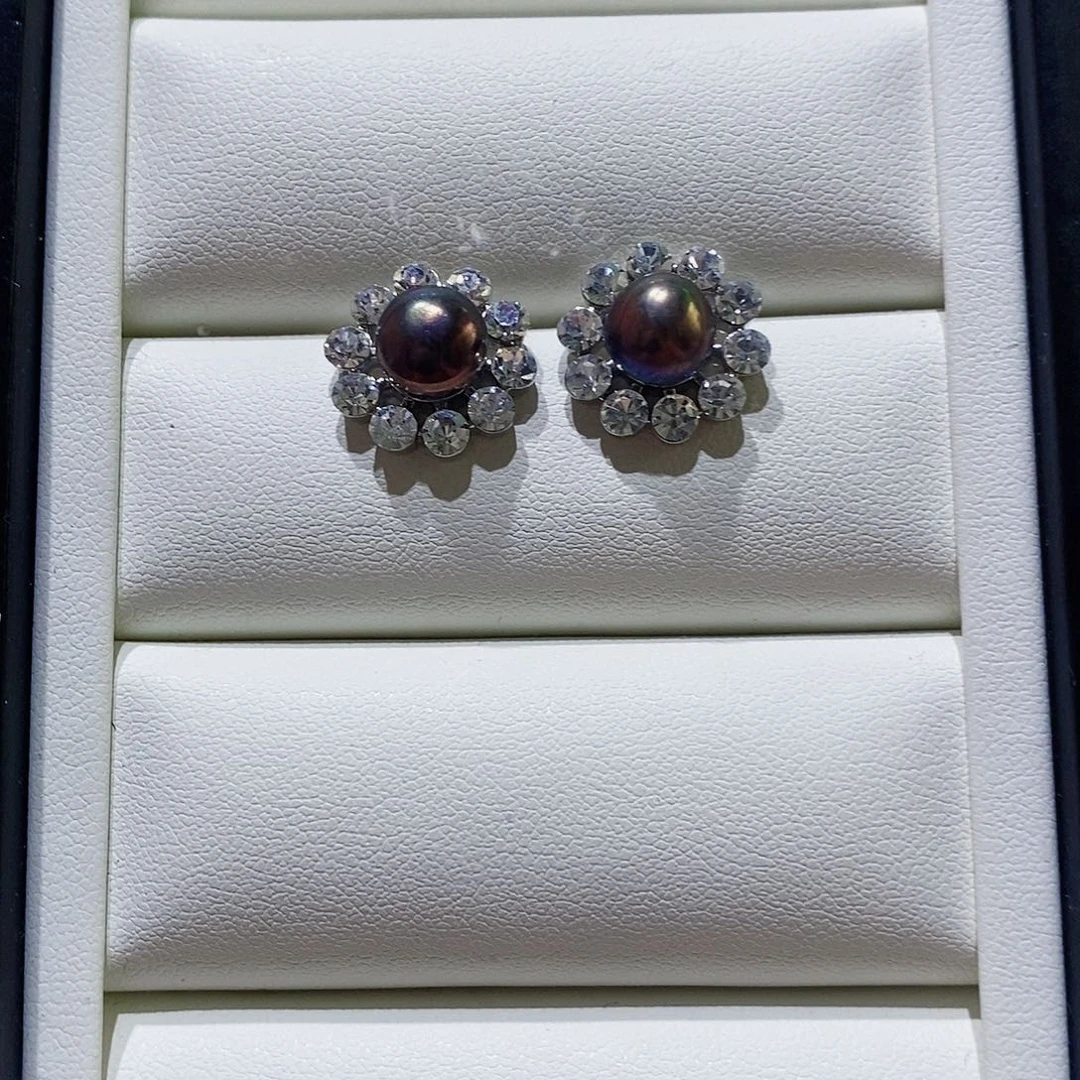 银S925镶嵌淡水珍珠耳饰