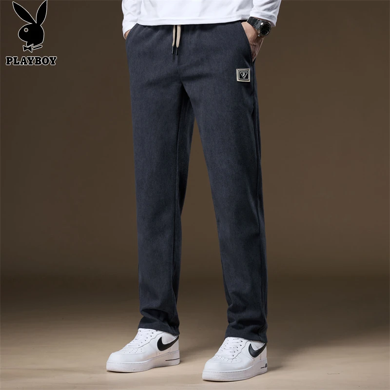 花花公子雪尼尔休闲裤子男士2025新款春秋宽松直筒运动卫裤秋冬