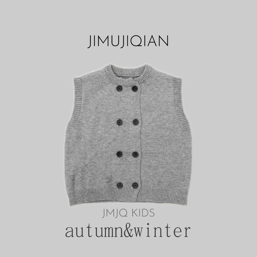 【JMJQ 20106】春款韩男女童双排扣百搭圆领无袖针织毛衣马甲背心