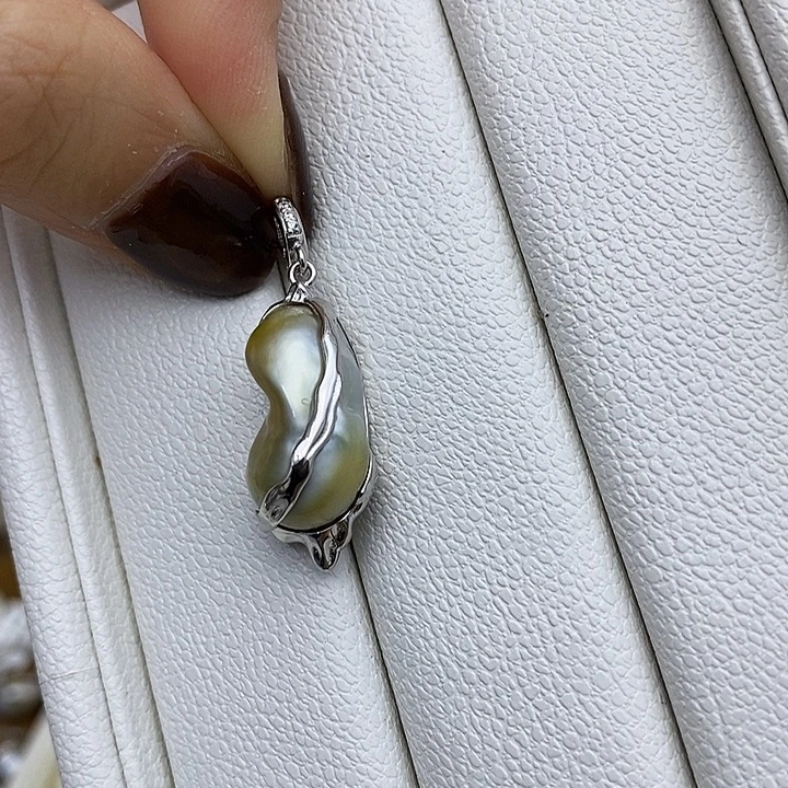 颈饰银S925镶嵌海水珍珠新品漏