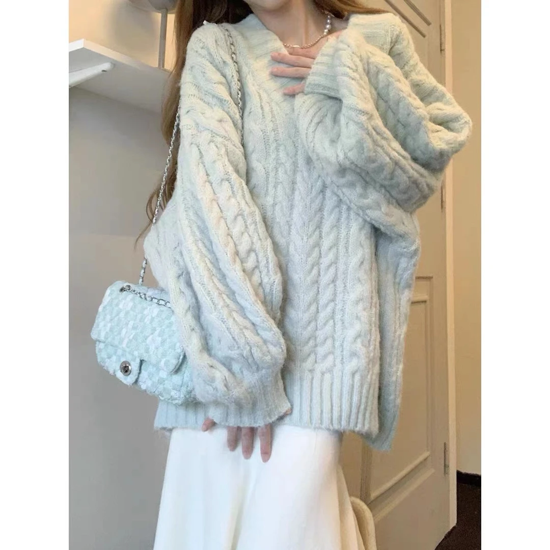 实价现货韩版软糯v毛衣外套女秋冬季奶系温柔韩系温柔风针织衫套