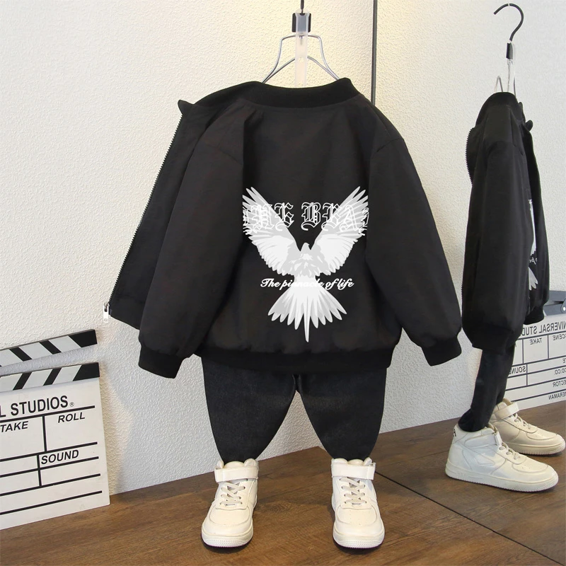 男童春秋装外套洋气宝宝时尚衣服韩版潮外套飞鸽印花卡通开衫夹克
