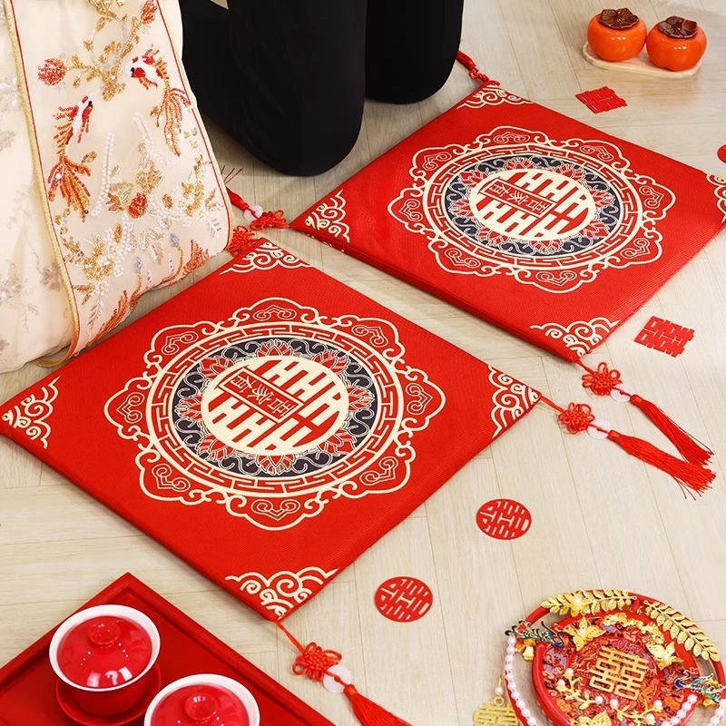 跪垫结婚敬茶福垫一对坐福垫红色敬茶杯喜垫跪拜垫敬酒改口垫子