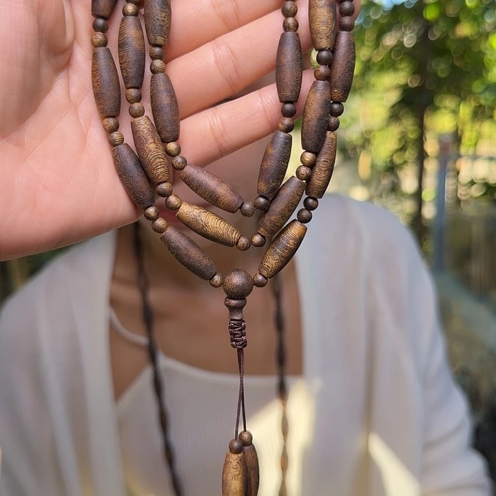 沉香手串高山老树虎斑紫奇天然留疤天珠多圈一条19克➕