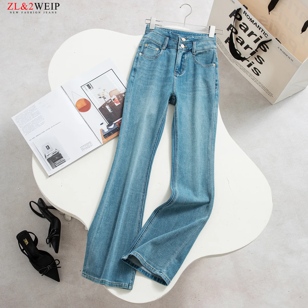 夏季汉麻微喇叭牛仔裤女高腰宽松四面弹2025薄款修身休闲显白显瘦