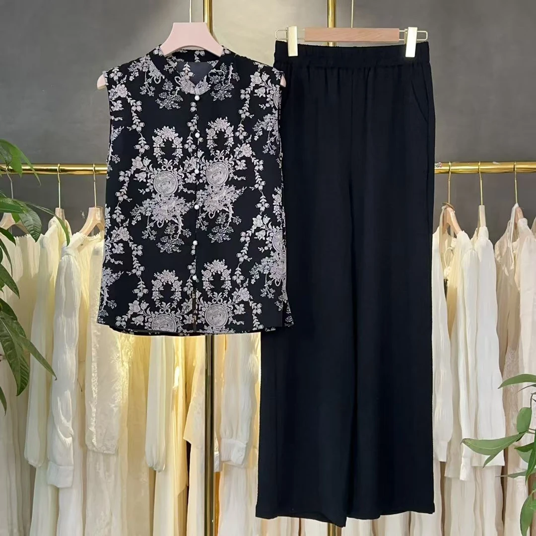 【两件套】时尚套装2025夏季新款休闲减龄上衣+阔腿裤套装M513