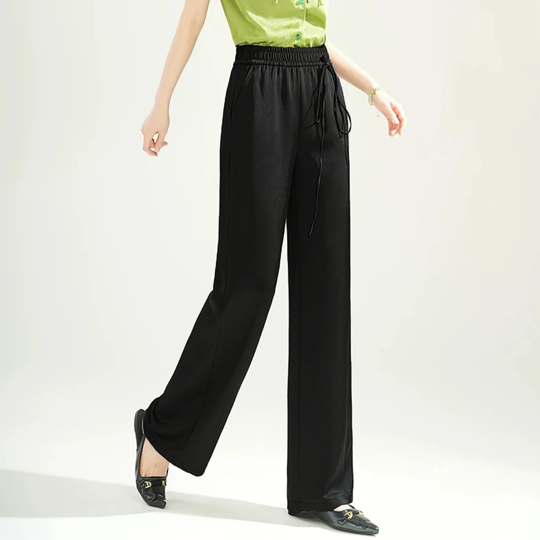 春夏新品！女士冰丝缎面垂感宽松阔腿直筒裤E910