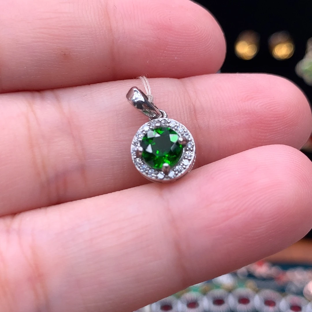 银S925镶嵌吊坠不带链透辉石