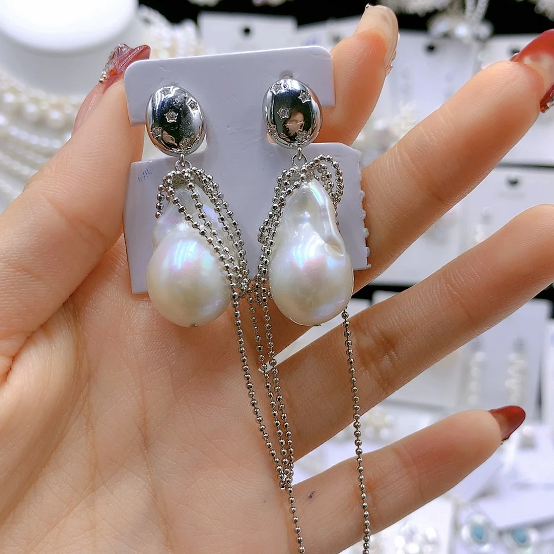 银S925镶嵌耳饰淡水珍珠