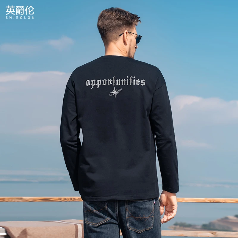 270G重磅长绒棉长袖T恤男秋季潮牌字母刺绣宽松纯棉体恤衫RST3173